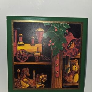 Toys and Holly Porcelain 6"x6" Holiday Trivet from Willitts Designs, 1985